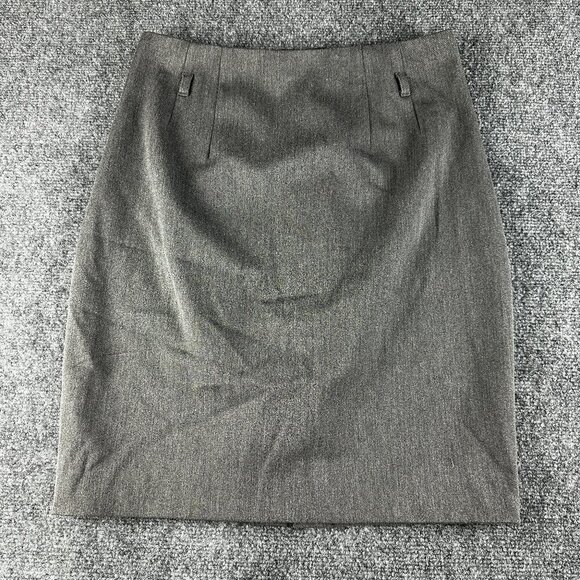 Express Skirt Womens 4 Pencil Gray Stretch Lined Side Zip Back Vent Business - Picture 1 of 8